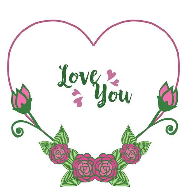 Love you with place for your text, for abstract rose flower frame. Vector — Stock Vector