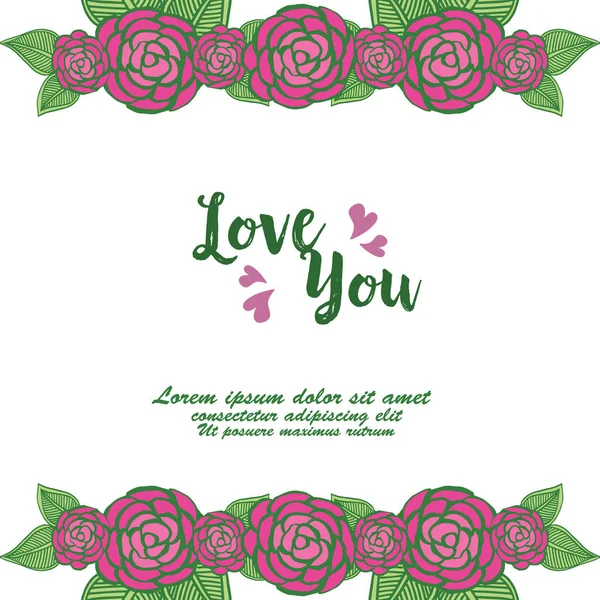 Hermoso marco con flor rosa rosada, para escrito a mano de amor. Vector — Archivo Imágenes Vectoriales