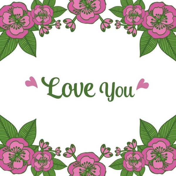 Tarjeta de felicitación vintage te encanta, romántico, con varios estilos de marco floral. Vector — Archivo Imágenes Vectoriales