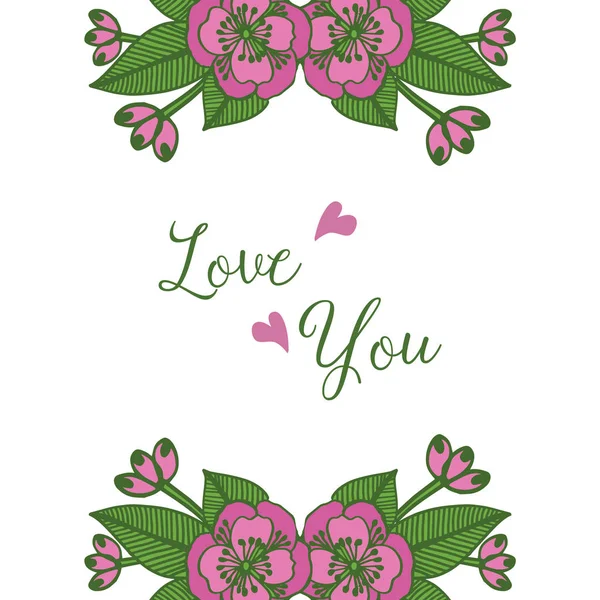 Element for romantic design isolated on white background for card love you, with green leafy flower frame. Vector — Stock Vector