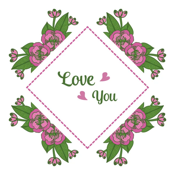 Prvek pro romantický design izolovaný na bílém pozadí karty vás miluje, se zeleným květinovými rámy. Vektorové — Stockový vektor