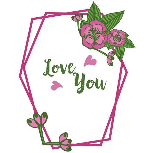 녹색 잎과 꽃 프레임으로 다양한 모양의 카드가 당신을 사랑합니다. 벡터 — 스톡 벡터