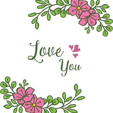 Kart Yazı seni seviyorum, yaprak çiçek arka plan ile çerçeve dekorasyon. Vektör