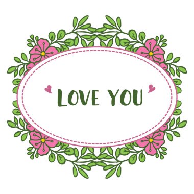Kart Yazı seni seviyorum, yaprak çiçek arka plan ile çerçeve dekorasyon. Vektör
