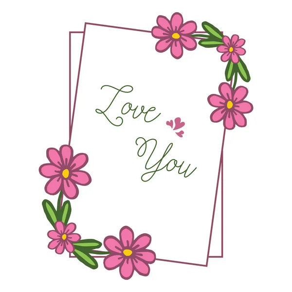 Plantilla de marco para la tarjeta de amor, con guirnalda rosa lindo. Vector — Archivo Imágenes Vectoriales