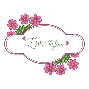 El yazısı kart tasarımı doğa yaprak çiçek çerçeve ile, sizi seviyorum. Vektör