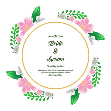 Sevimli renkli çiçek çerçeve ile kart gelin ve damat Şablonu. Vektör