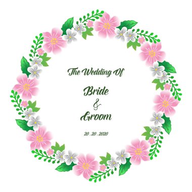 Sevimli renkli çiçek çerçeve ile kart gelin ve damat Şablonu. Vektör