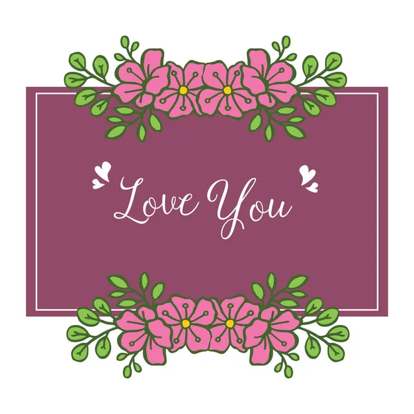 Малюнок рожевої квіткової рамки красивий, для декоративних елегантних листівок любить тебе. Векторні — стоковий вектор