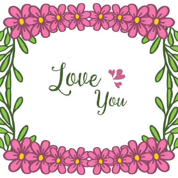 Rysunek różowy kwiat ramki piękne, dekoracyjne z eleganckiej karty kocham Cię. Wektor — Wektor stockowy