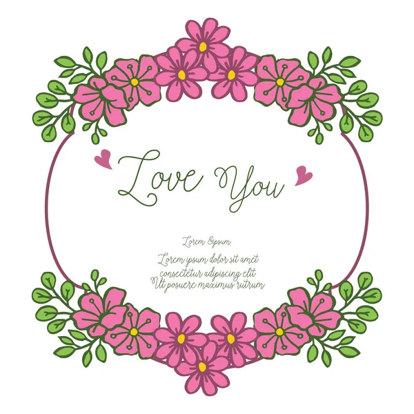 Różne kształty Unikalne ramki z różowym kwiatem i zielonych liści, dla szablonu karty cute kocham Cię. Wektor — Wektor stockowy