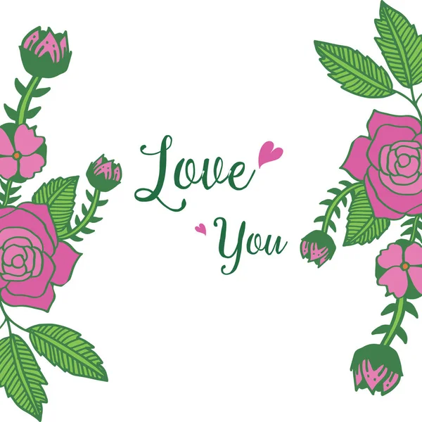 Lettering amore, con vintage viola rosa fiore cornice di sfondo. Vettore — Vettoriale Stock