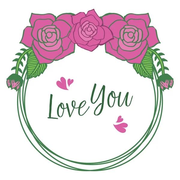 O cartão elegante ama-o, com flores bonitas da armação da flor da rosa. Vetor — Vetor de Stock