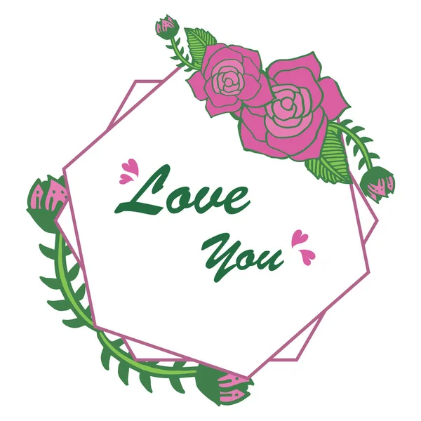 Art élégant cadre mignon rose pourpre fleur, pour le modèle de texte vous aime. Vecteur — Image vectorielle