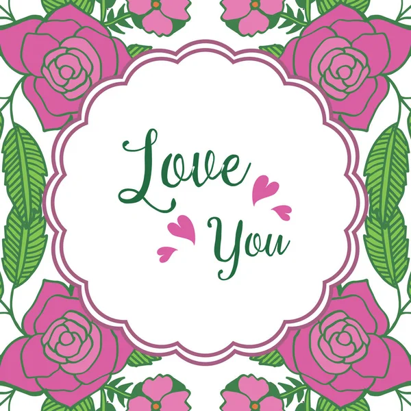 Floral frame decor with purple rose, for various style card love you. Vector — Stock Vector