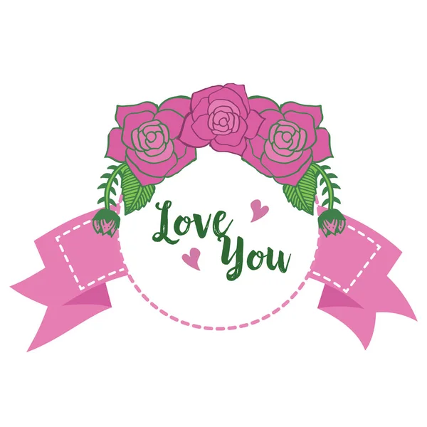 Décor de cadre floral avec rose pourpre, pour diverses cartes de style vous aiment. Vecteur — Image vectorielle