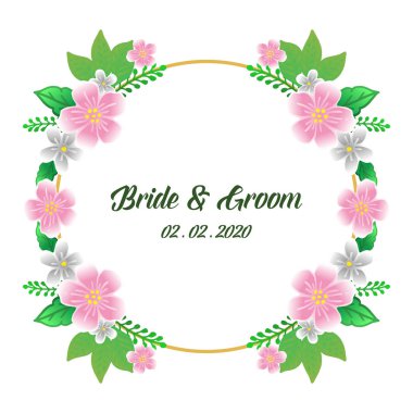 Davet kartı kaligrafik gelin ve damat, grafik tasarım renkli çiçek çerçeve ile. Vektör