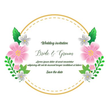 Davet kartı kaligrafik gelin ve damat, grafik tasarım renkli çiçek çerçeve ile. Vektör