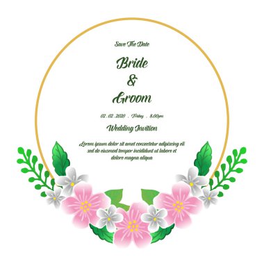 Calligraphic tasarım yazı elemanı gelin ve damat, zarif renkli çelenk çerçeve ile. Vektör