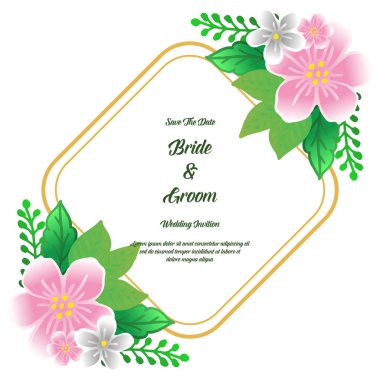 Beyaz arka plan üzerinde gelin ve damat Vintage metin, özelliği renkli çiçek çerçeve ile. Vektör