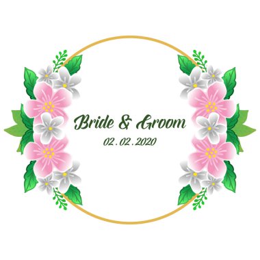 Soyut renkli çelenk çerçeve, gelin ve damat calligraphic yazı için. Vektör