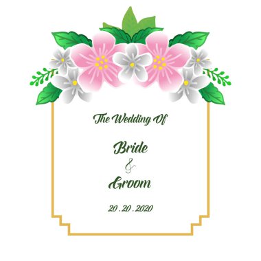 Gelin ve damat el yazısı metin, renkli çelenk çerçeve güzelliği ile. Vektör