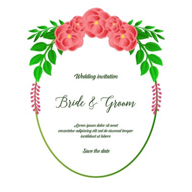 Gelin ve damat vintage kart için düğün davetiyesi, gül çiçek çerçeve çizim iã§in. Vektör