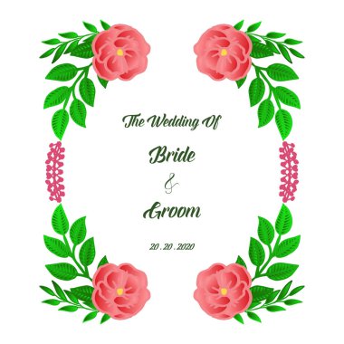 Gelin ve damat romantik kart, gül çiçek çerçeve sanat ile. Vektör