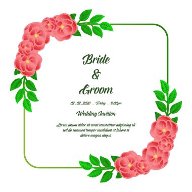 Gelin ve damat romantik kart, gül çiçek çerçeve sanat ile. Vektör