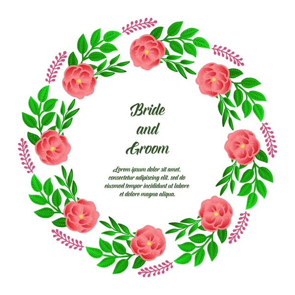 Casamento convite romântico, noiva cartão de saudação e noivo, com papel de parede bela rosa moldura da flor. Vetor — Vetor de Stock