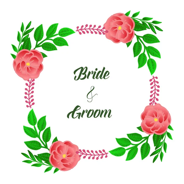 Hochzeitseinladung für Vintage-Karte von Braut und Bräutigam, mit Zeichnung von Rosenblumenrahmen. Vektor — Stockvektor