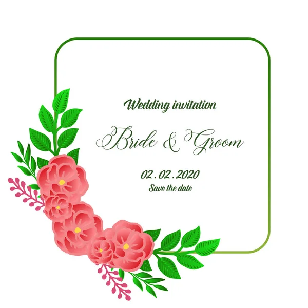Spara datum kort, bokstäver av bruden och brudgummen, med ljusa gröna lummiga blommiga ram. Vektor — Stock vektor