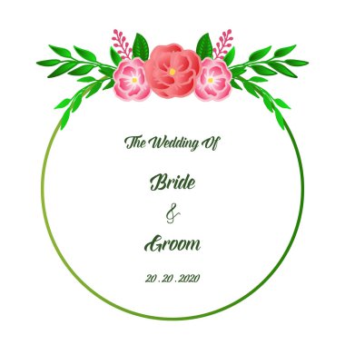 Yeşil yapraklı çiçek çerçeve ile çeşitli kart gelin ve damat şablonu için Retro düğün davetiyesi. Vektör