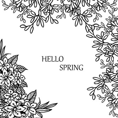 Soyut yaprakları ve çelenk çerçeve, tasarım tebrik kartı merhaba bahar için. Vektör