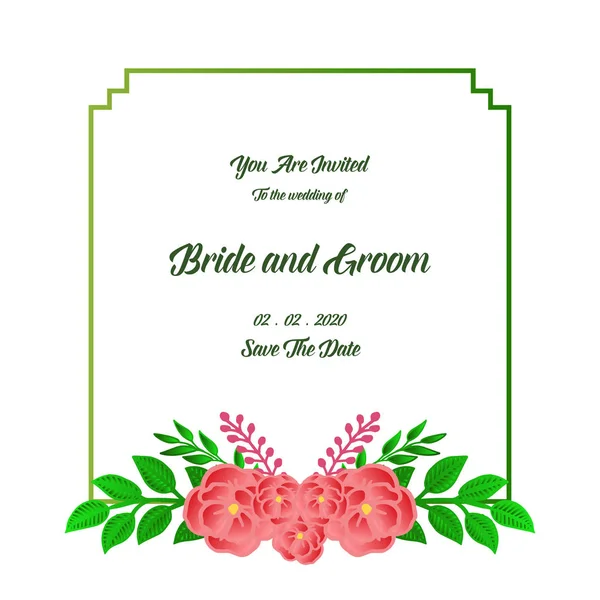 Ταπετσαρία μοτίβο της νύφης και του γαμπρού φόντο, με περίτεχνα πράσινα φύλλα και Floral πλαίσιο. Διάνυσμα — Διανυσματικό Αρχείο