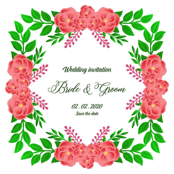 Retro Hochzeitseinladung für Vorlage verschiedener Karte Braut und Bräutigam, mit grünem Blattblumenrahmen. Vektor — Stockvektor