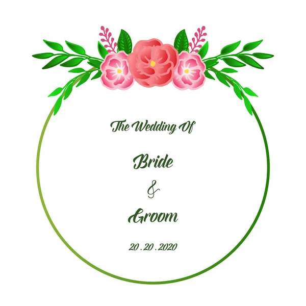 Invito di nozze retrò per modello di varie carte sposa e sposo, con cornice di fiori a foglia verde. Vettore — Vettoriale Stock