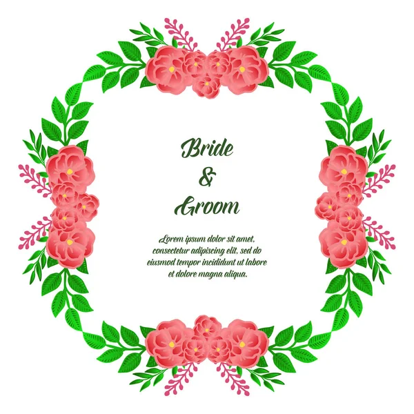 Invito di nozze retrò per modello di varie carte sposa e sposo, con cornice di fiori a foglia verde. Vettore — Vettoriale Stock