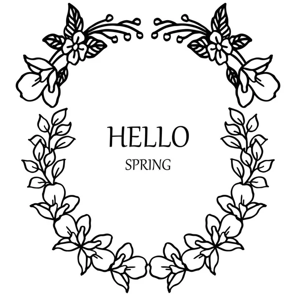 Hola primavera, con fondo de marco de flor de hoja. Vector — Vector de stock
