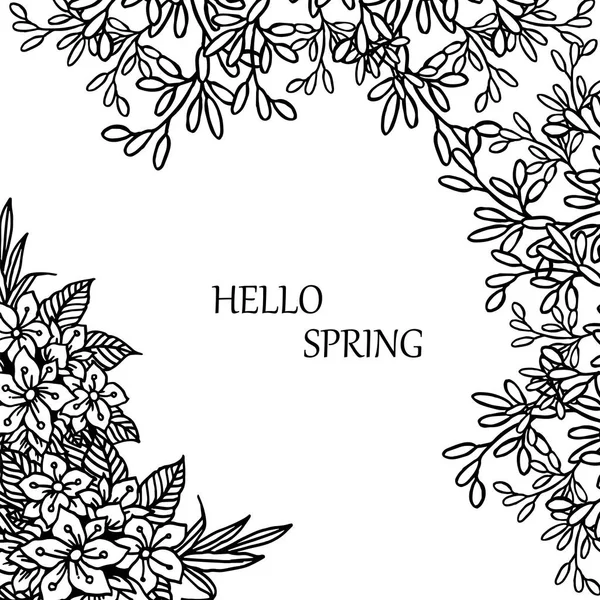 Soyut yaprakları ve çelenk çerçeve, tasarım tebrik kartı merhaba bahar için. Vektör