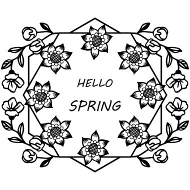 Merhaba bahar yazı, yaprak çiçek çerçeveleri dekoratif ile. Vektör