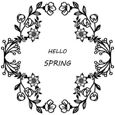 Merhaba bahar yazı, yaprak çiçek çerçeveleri dekoratif ile. Vektör