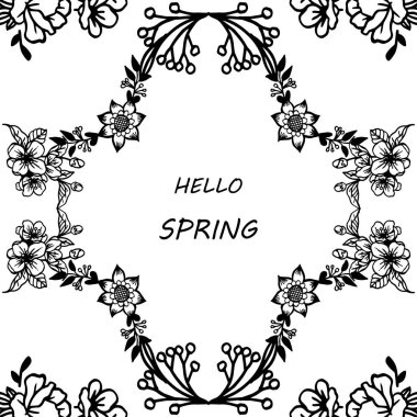 Merhaba bahar yazı, yaprak çiçek çerçeveleri dekoratif ile. Vektör