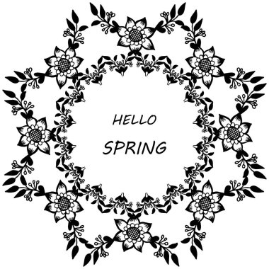 Afiş merhaba bahar için, yaprak çiçek çerçeve dekorasyon bitki ile. Vektör