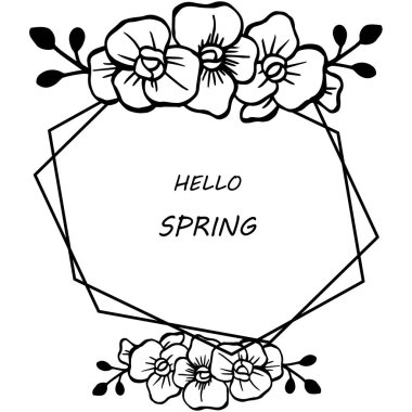Afiş merhaba bahar için, yaprak çiçek çerçeve dekorasyon bitki ile. Vektör