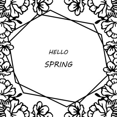 Afiş merhaba bahar için, yaprak çiçek çerçeve dekorasyon bitki ile. Vektör