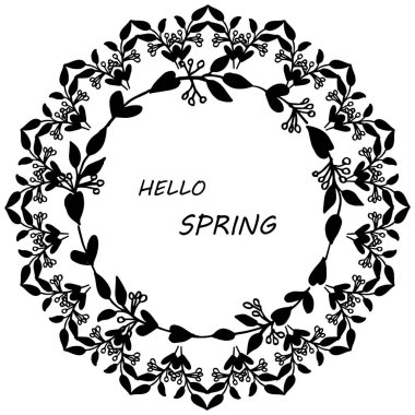 Vintage el sevimli yaprak çiçek ile çizilmiş çerçeve, el yazısı merhaba bahar için. Vektör