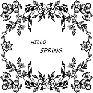 Vintage el sevimli yaprak çiçek ile çizilmiş çerçeve, el yazısı merhaba bahar için. Vektör