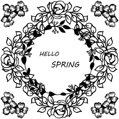 Vintage el sevimli yaprak çiçek ile çizilmiş çerçeve, el yazısı merhaba bahar için. Vektör