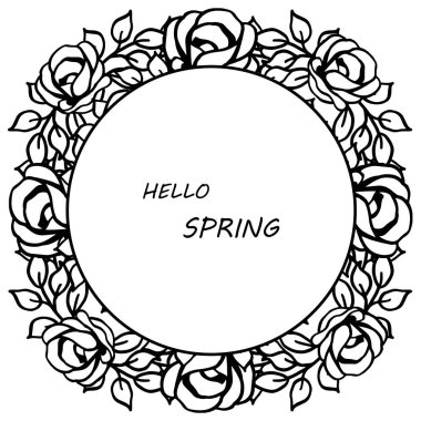 Vintage el sevimli yaprak çiçek ile çizilmiş çerçeve, el yazısı merhaba bahar için. Vektör